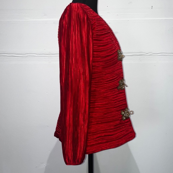 Saks 5th Avenue Red with beaded and faux pearl jacket - Picture 3 of 12